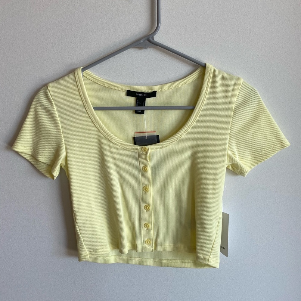 Forever 21 Knit Button Up Top - Light Yellow